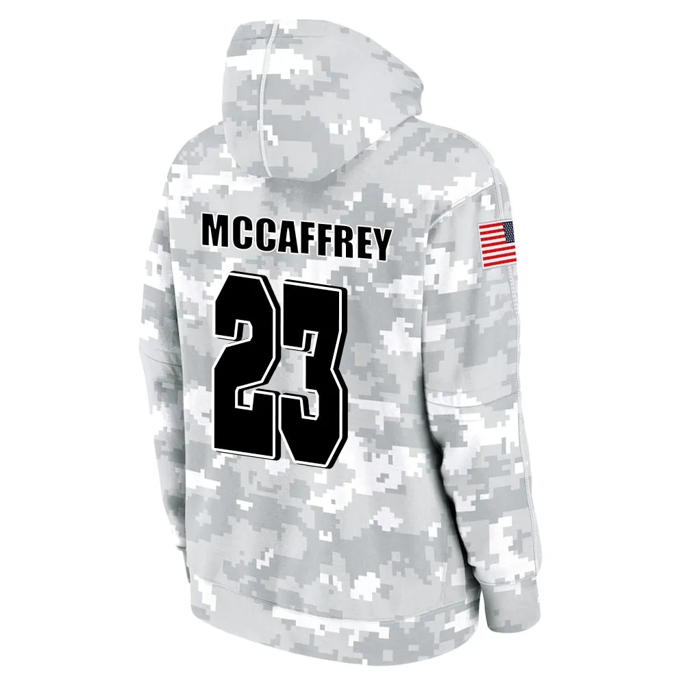 #23 McCaffrey Salute to Players Hoodie San Francisco 49ers Fashion Fan Hoodies Fall Fleece Tops American Football Fan Gifts