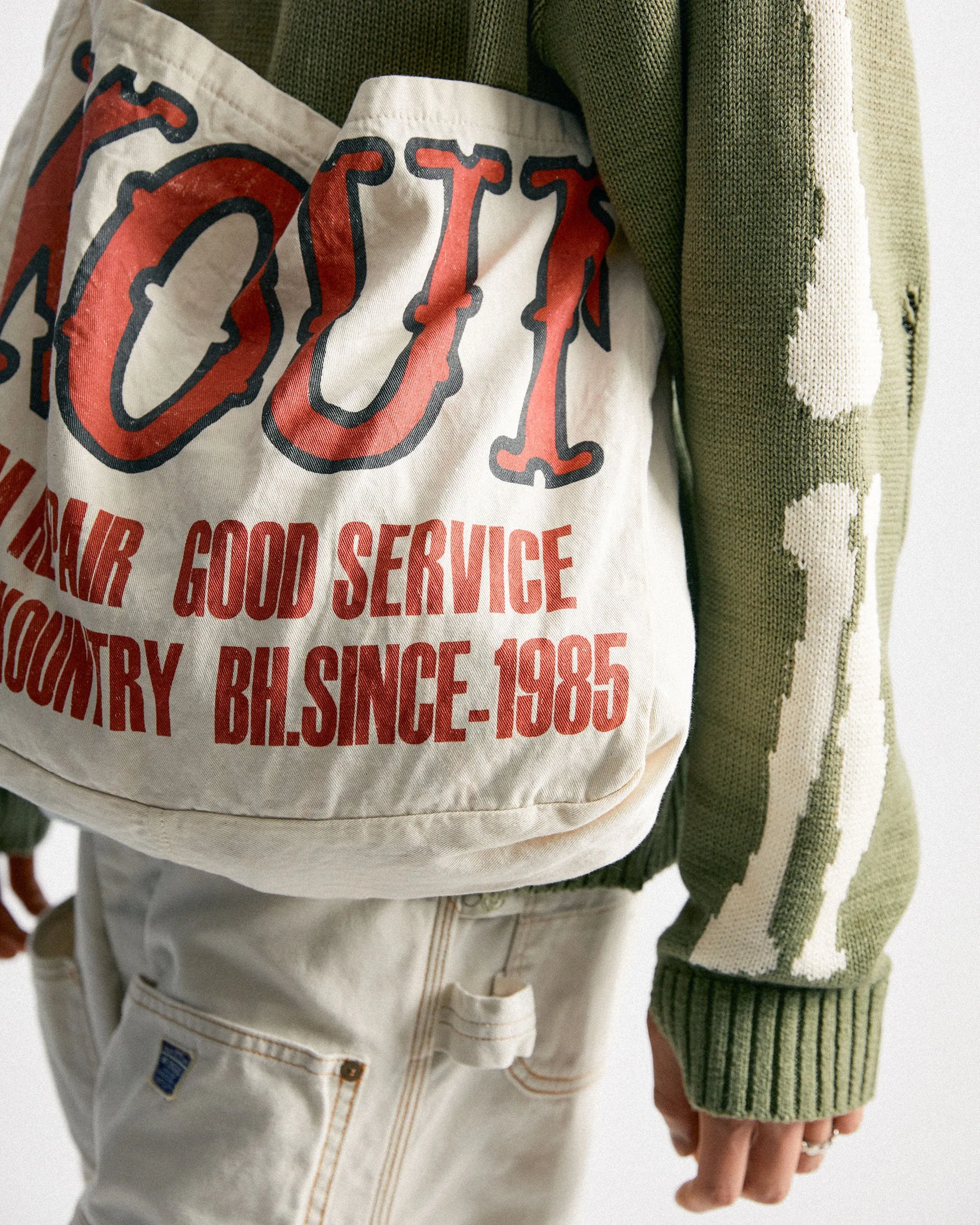 5G Cotton Knit BONE Crew Sweater Khaki