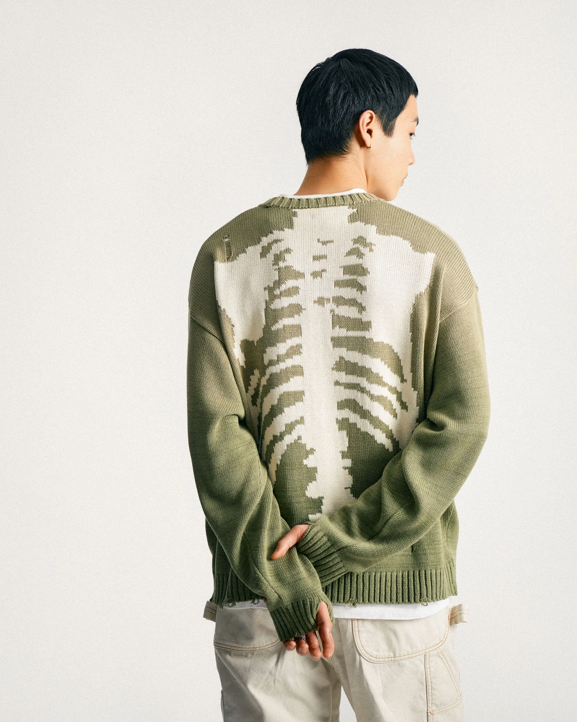5G Cotton Knit BONE Crew Sweater Khaki