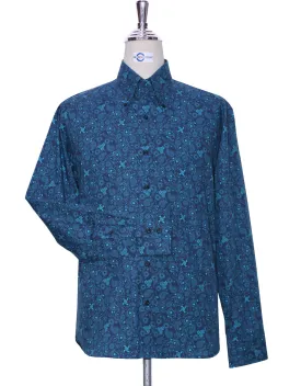 60s Style Navy Blue Paisley Shirt
