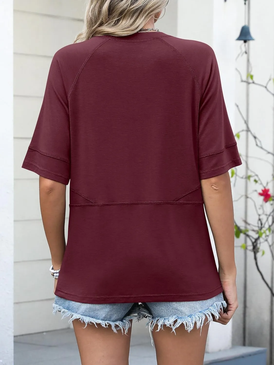 ANRABESS Womens Tops Crewneck Half Sleeve Loose Fit T Shirts Solid Cute Flowy Shirts Summer Casual Tees 2025 Trendy Outfits