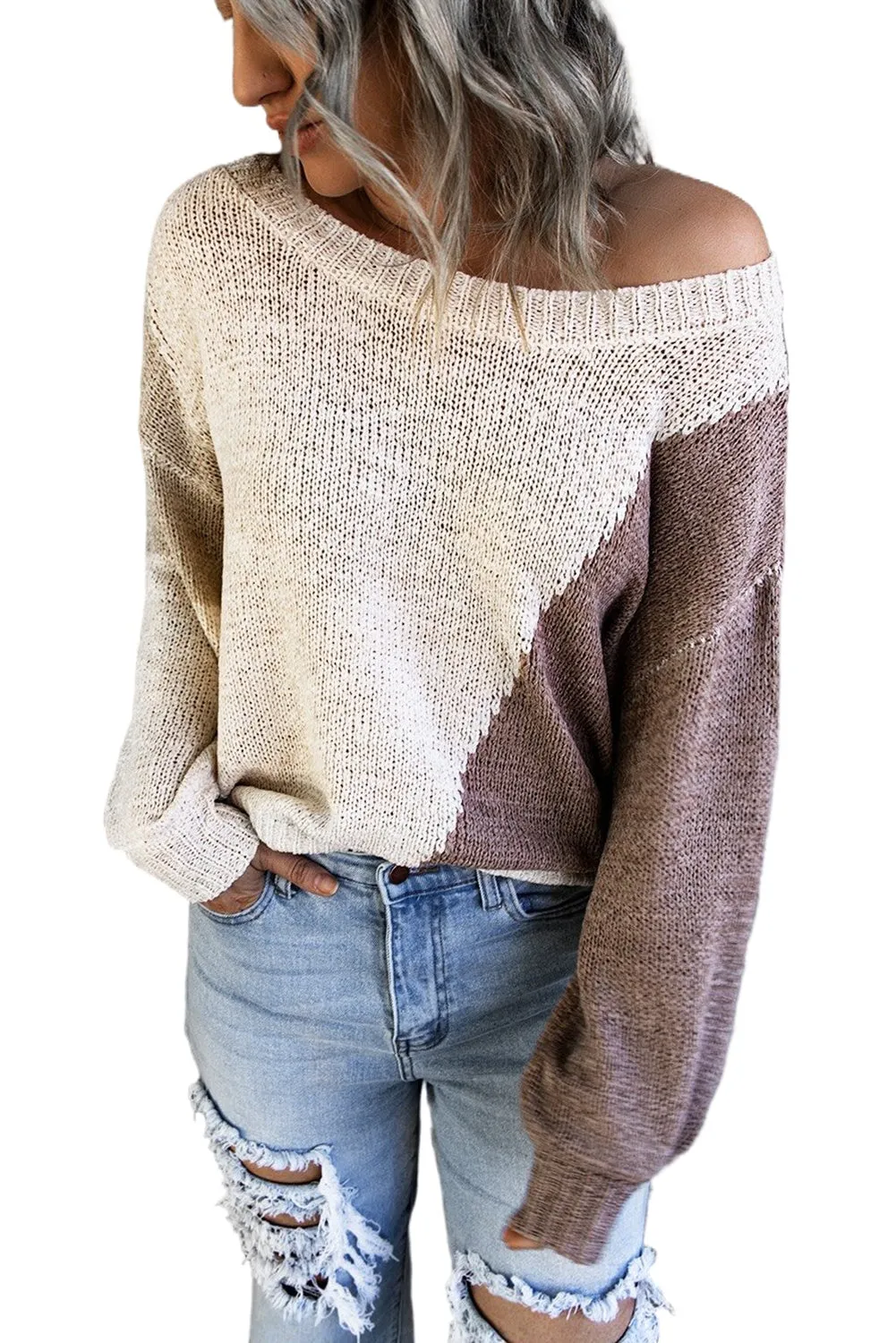 Asymmetric Colorblock Knitted Sweater