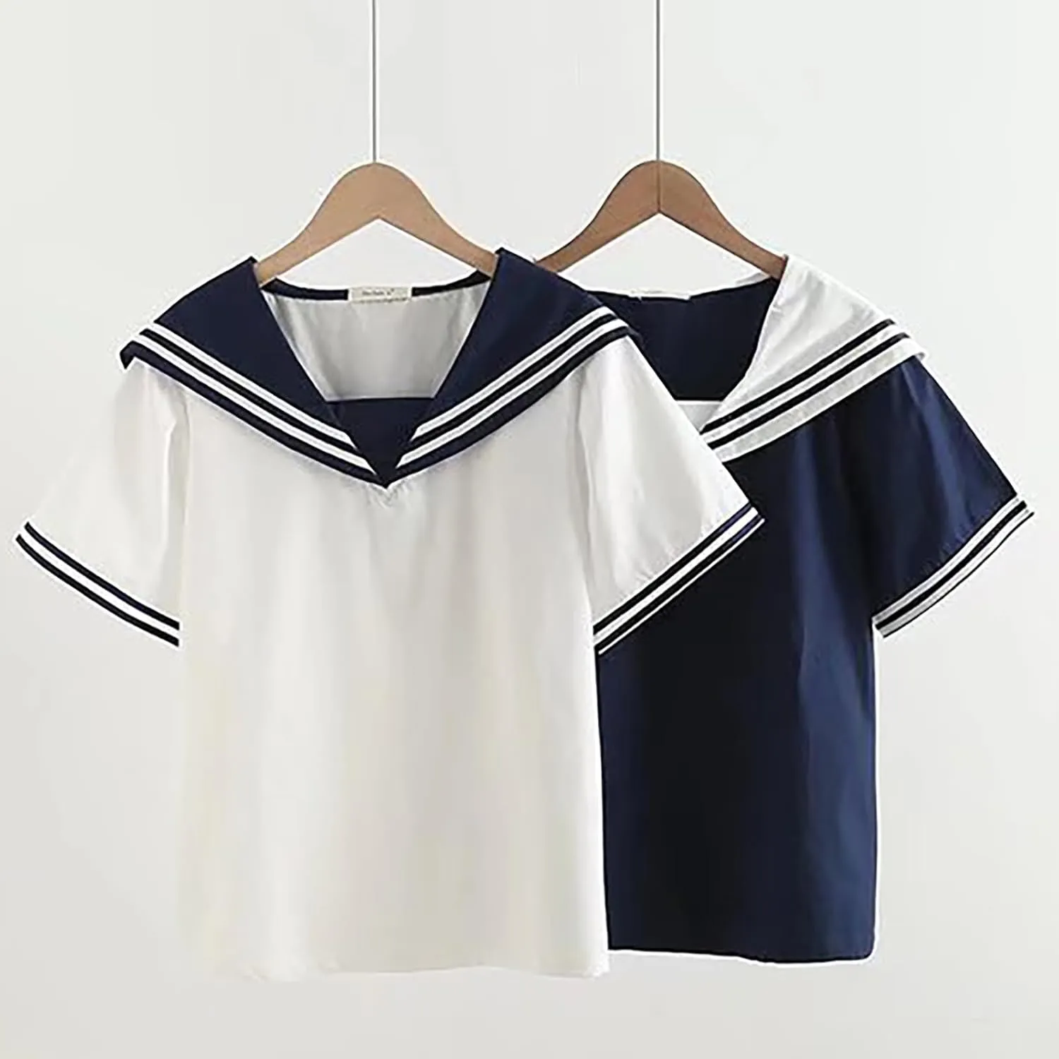 BAIMORE Womens Fashion Navy Collar Blouse Bow Knot Short Sleeve Striped Summer Casual Loose Shirt