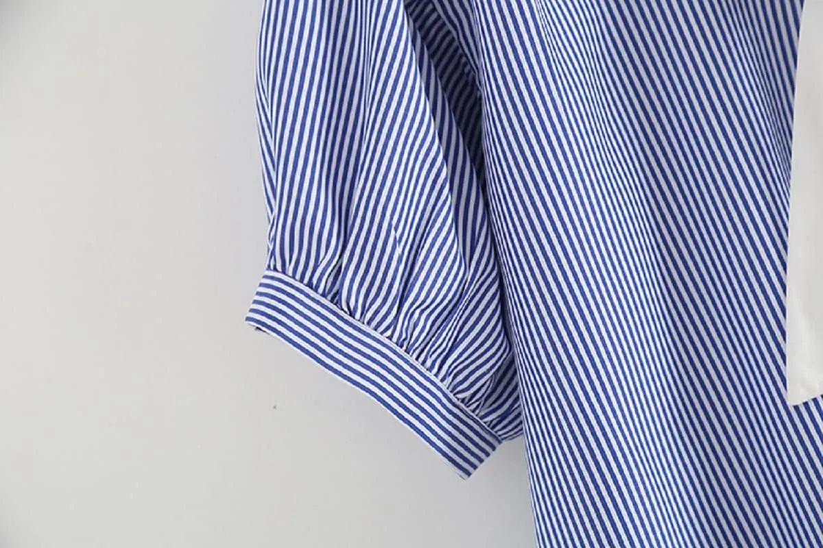BAIMORE Womens Fashion Navy Collar Blouse Bow Knot Short Sleeve Striped Summer Casual Loose Shirt