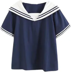 BAIMORE Womens Fashion Navy Collar Blouse Bow Knot Short Sleeve Striped Summer Casual Loose Shirt