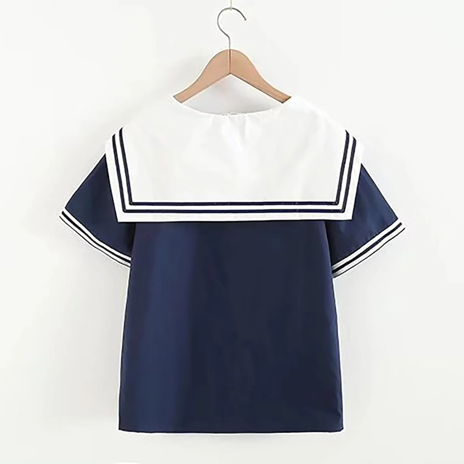 BAIMORE Womens Fashion Navy Collar Blouse Bow Knot Short Sleeve Striped Summer Casual Loose Shirt