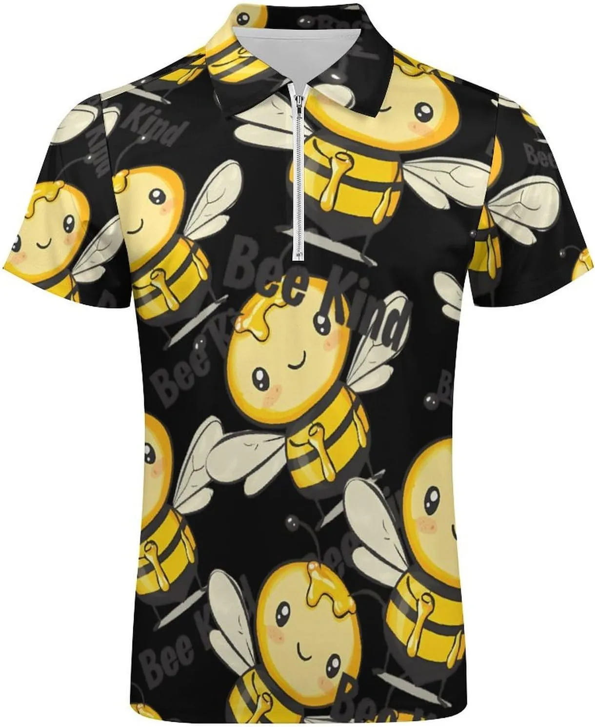 Bee Kind Trendy Polo Shirts for Men Short Sleeve Lapel Collar Zipper T-Shirts Outdoor Sports