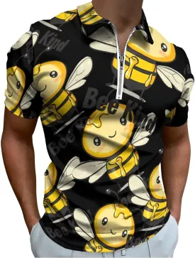 Bee Kind Trendy Polo Shirts for Men Short Sleeve Lapel Collar Zipper T-Shirts Outdoor Sports