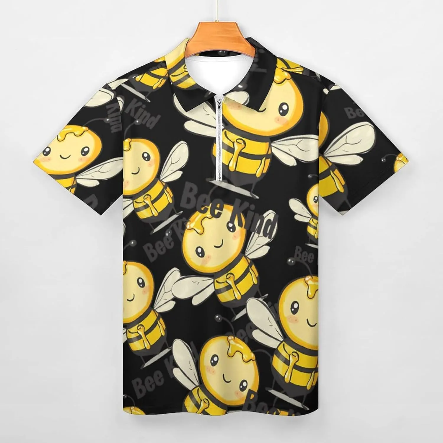 Bee Kind Trendy Polo Shirts for Men Short Sleeve Lapel Collar Zipper T-Shirts Outdoor Sports