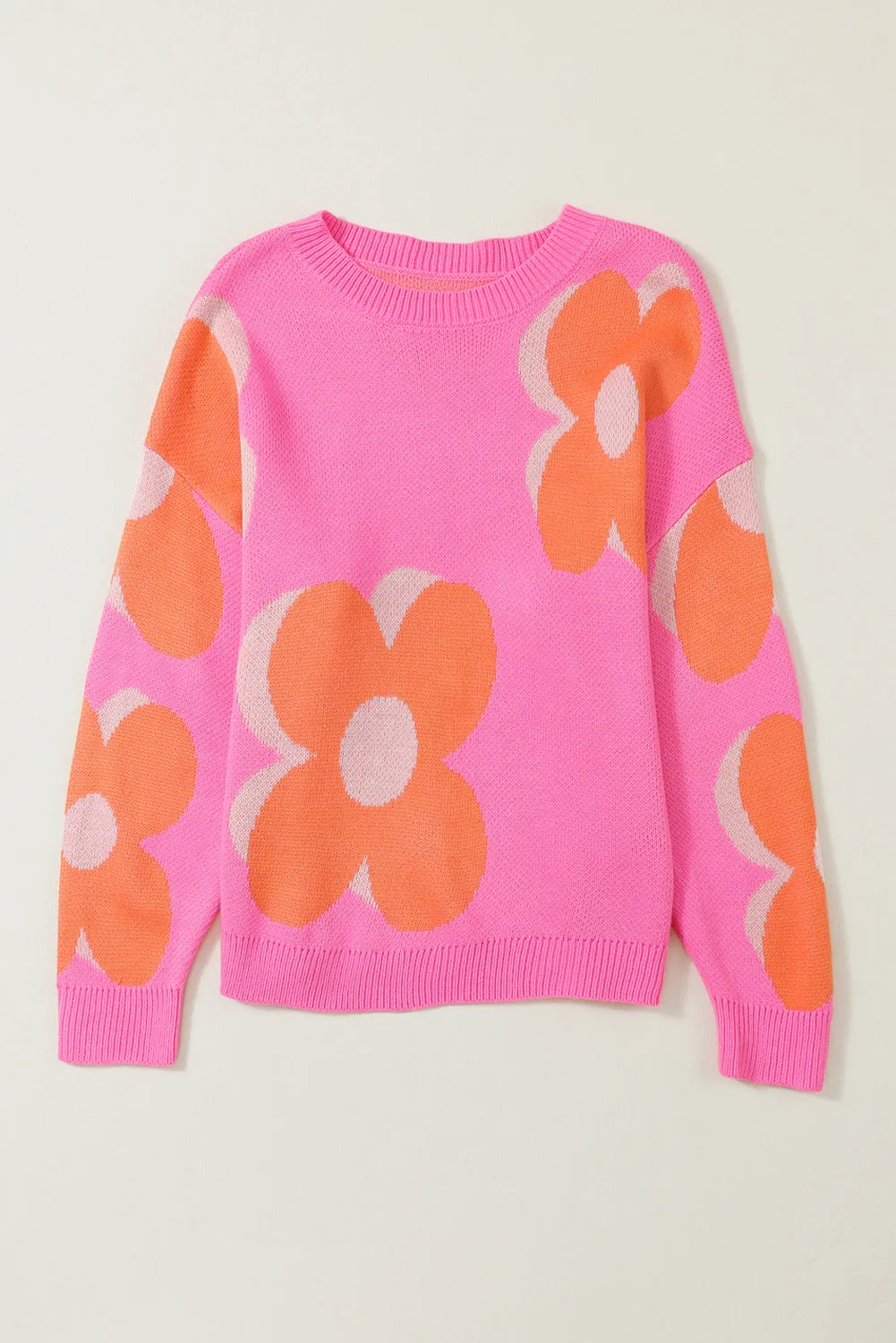 Big Flower Pattern Drop Shoulder Sweater