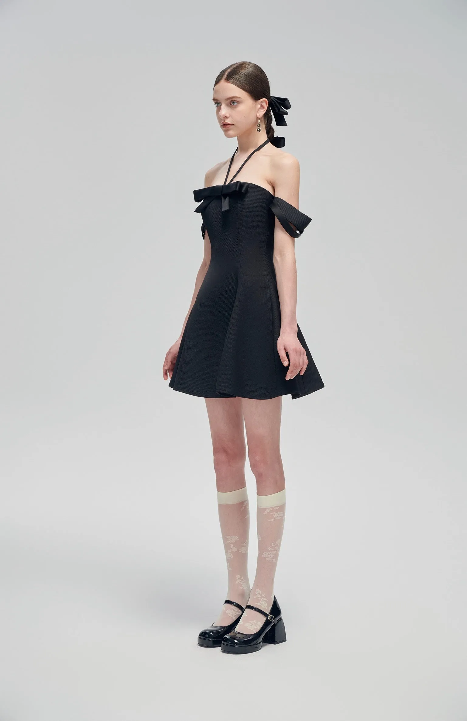 Black Classic Off-Shoulder Satin Mini Dress