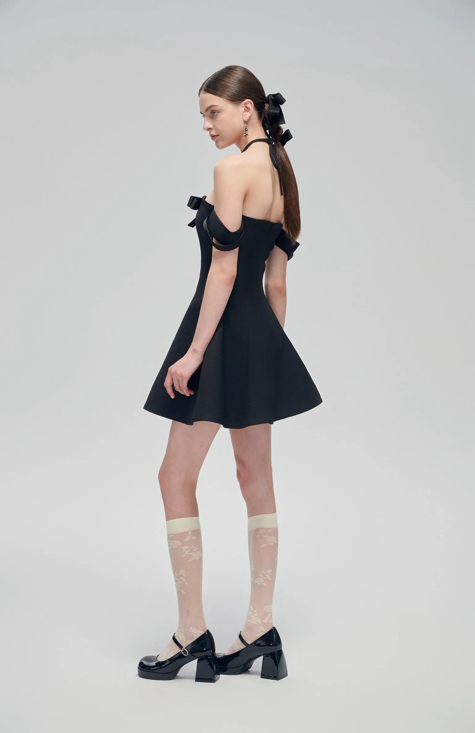 Black Classic Off-Shoulder Satin Mini Dress
