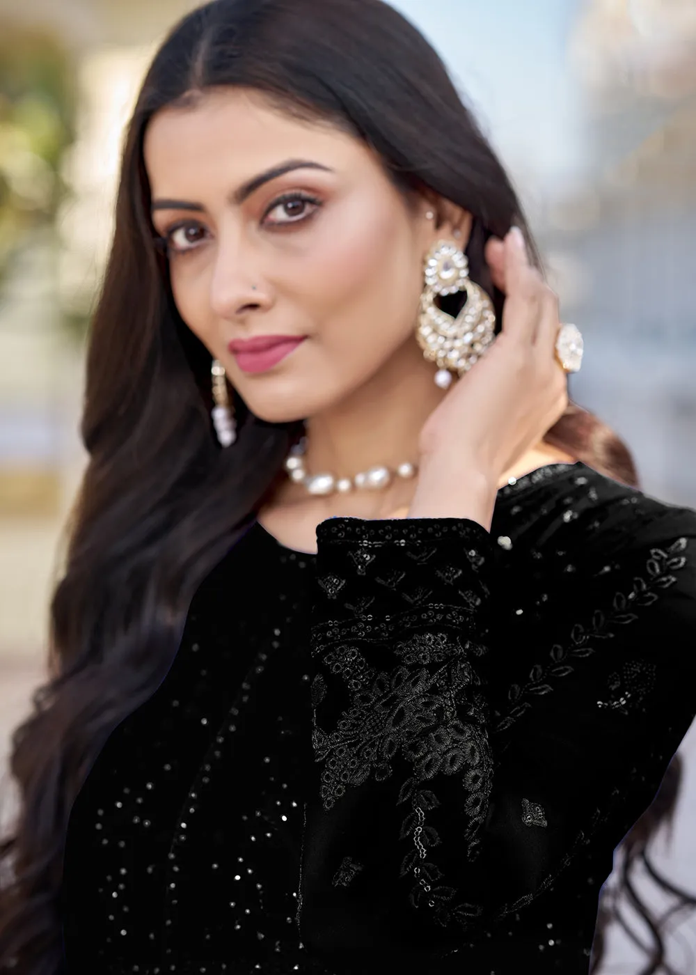 Black Georgette Embroidered Frock Style Salwar Suit