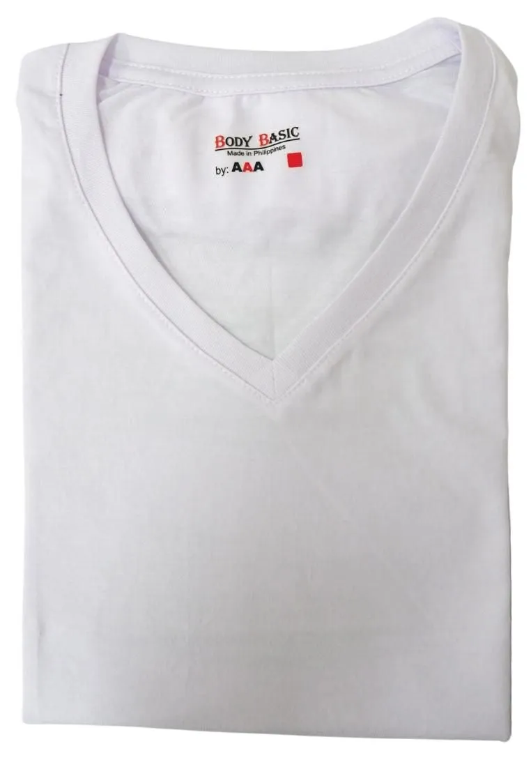Body Basic VNeck Tshirt Plain - White Cotton Combed