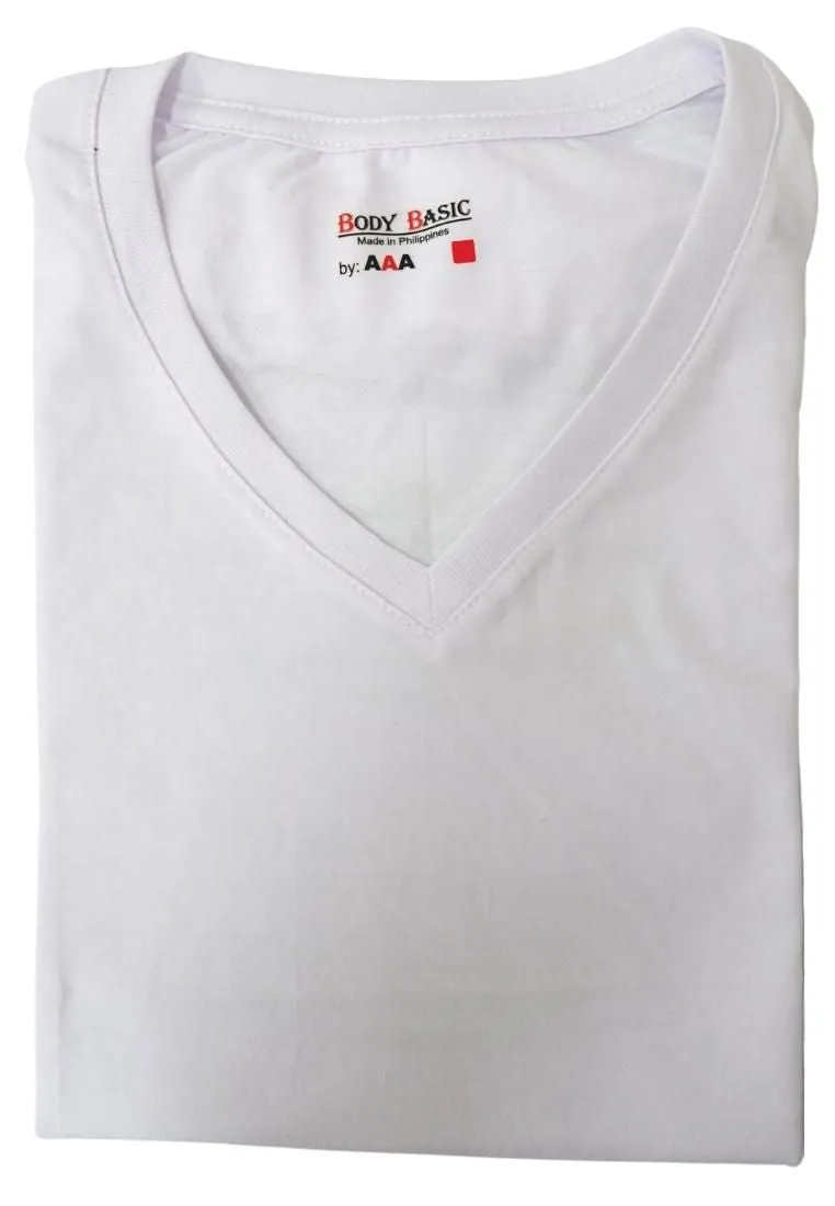 Body Basic VNeck Tshirt Plain - White Cotton Combed
