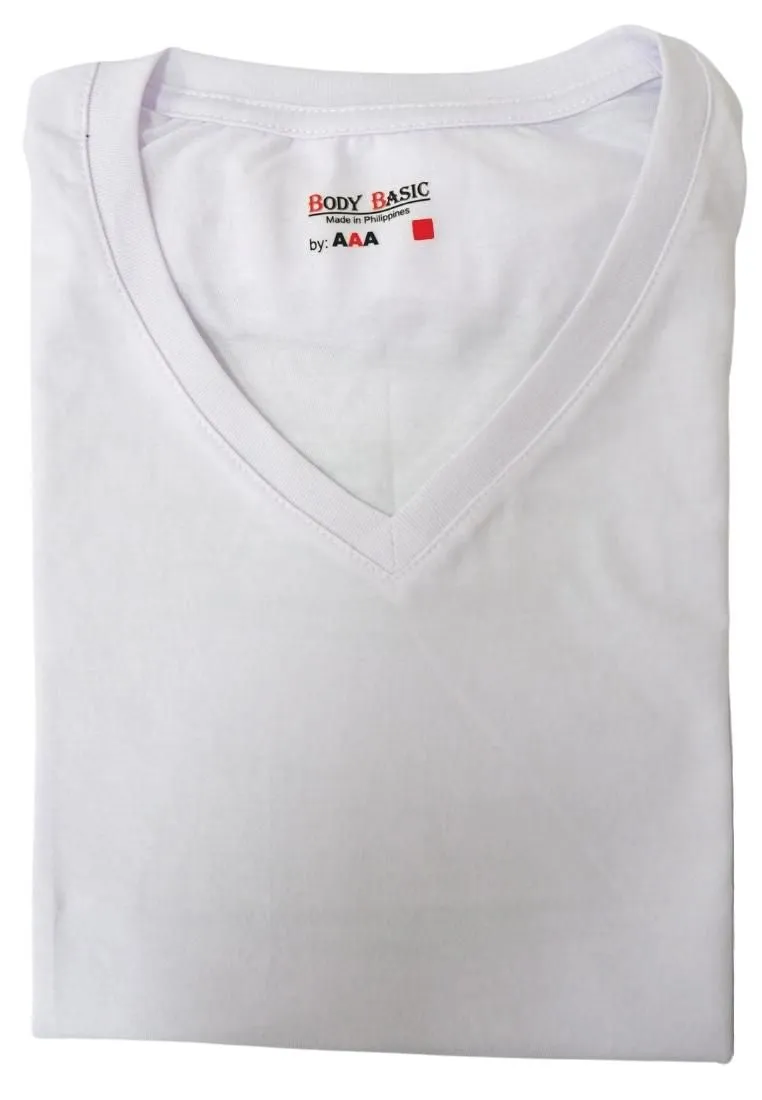 Body Basic VNeck Tshirt Plain - White Cotton Combed