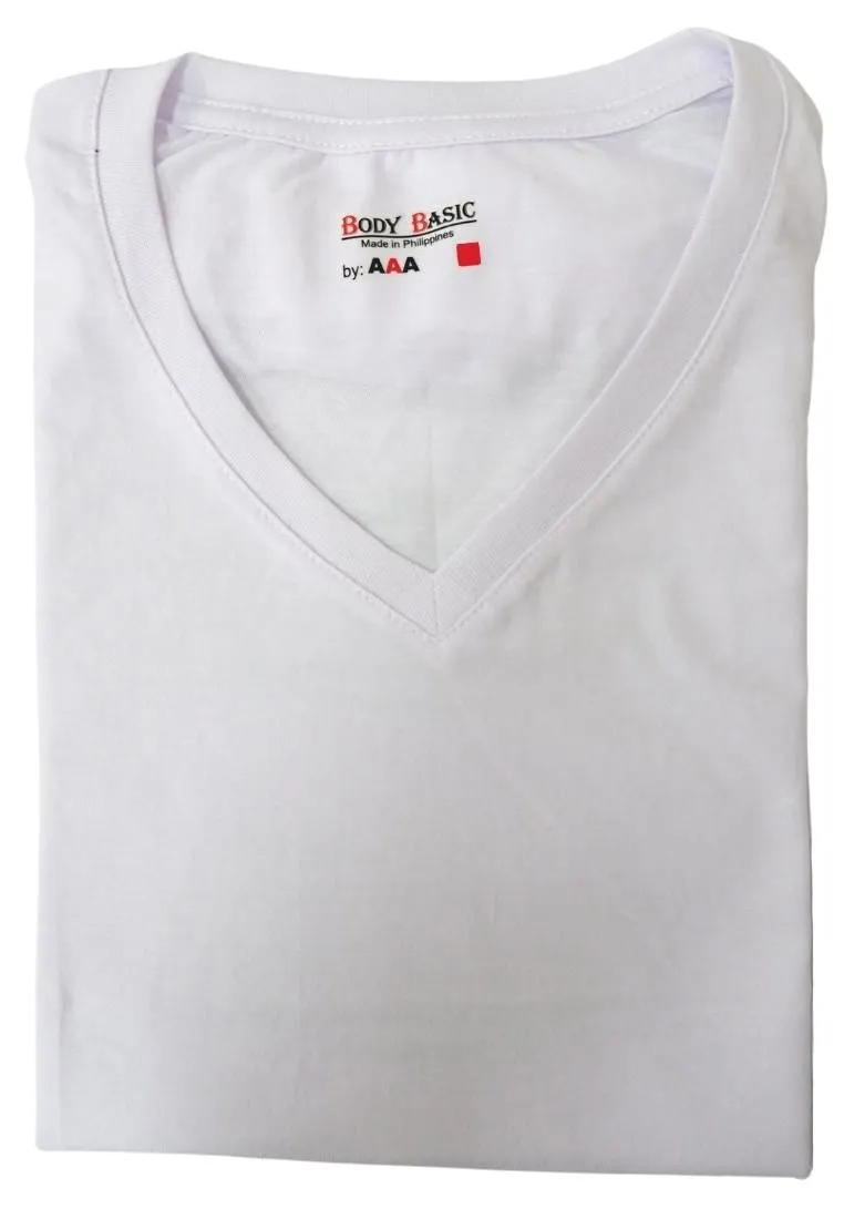 Body Basic VNeck Tshirt Plain - White Cotton Combed