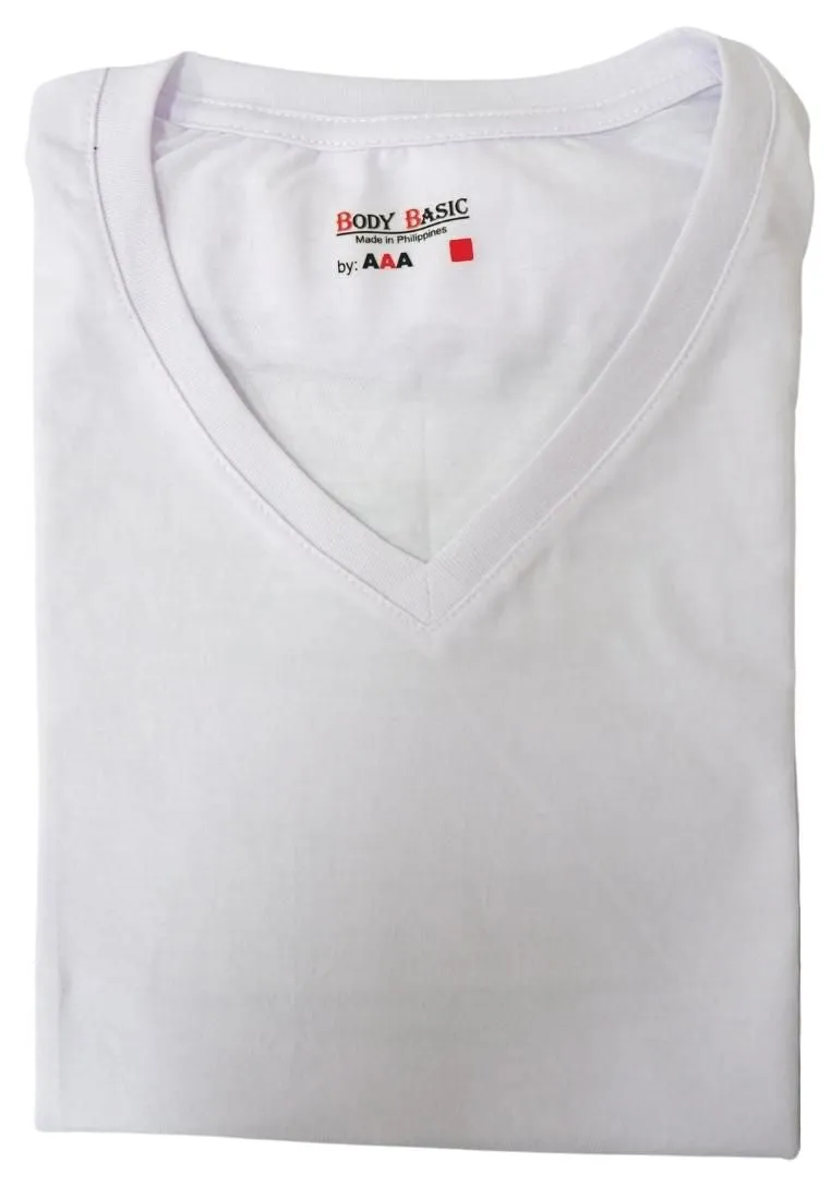 Body Basic VNeck Tshirt Plain - White Cotton Combed