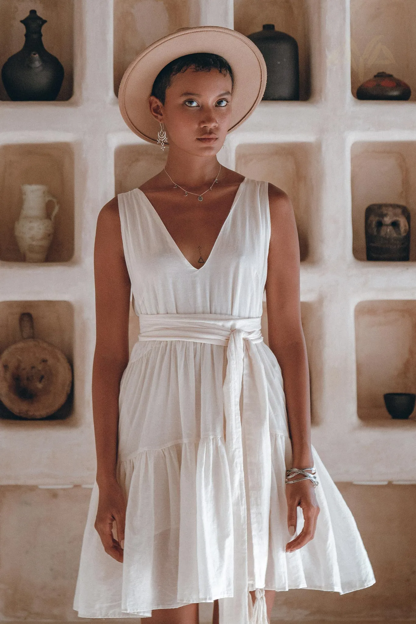 Boho Mini Bridesmaid Dress • A Line Dress • White Mini Adjustable Dress