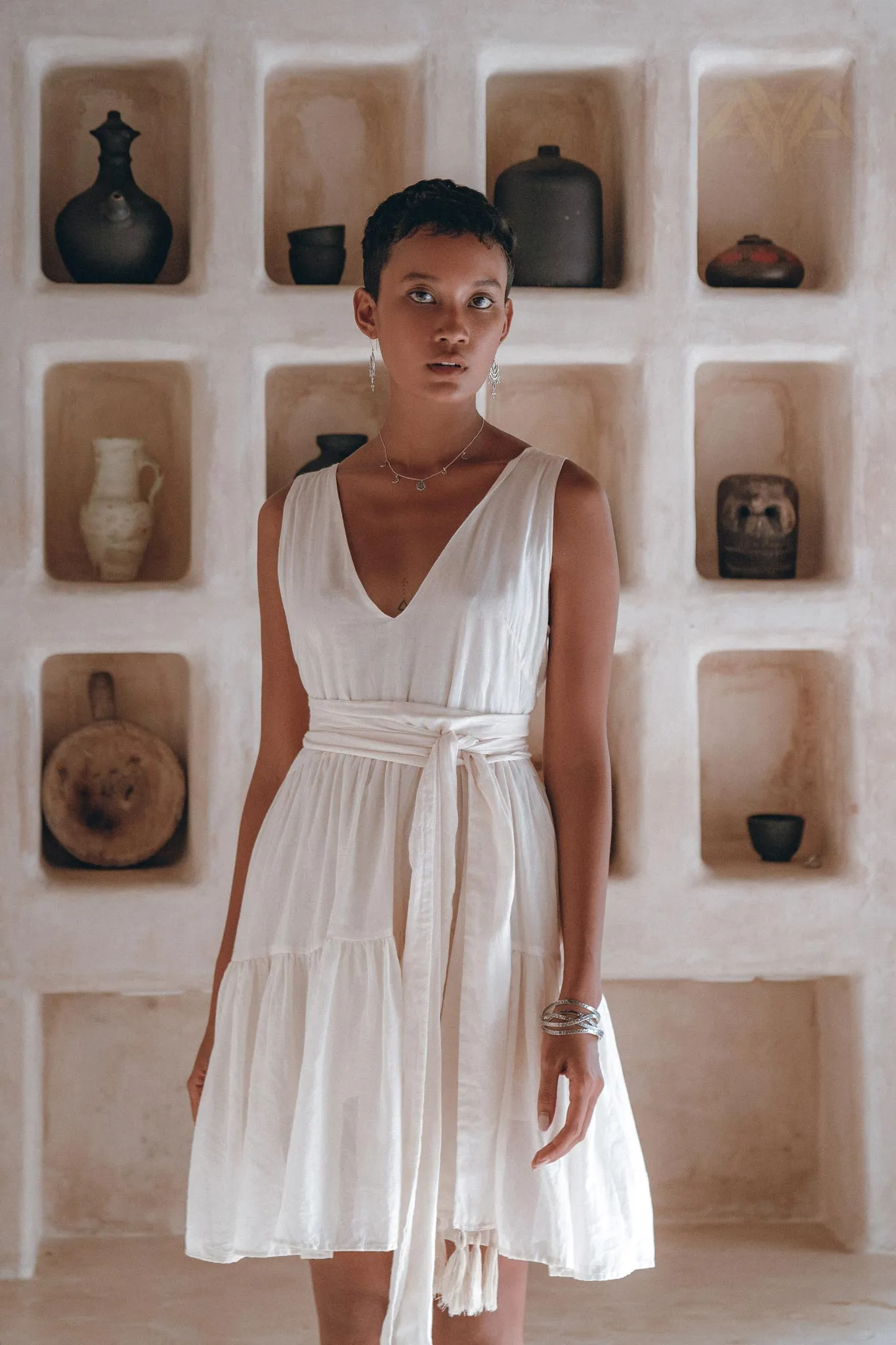 Boho Mini Bridesmaid Dress • A Line Dress • White Mini Adjustable Dress