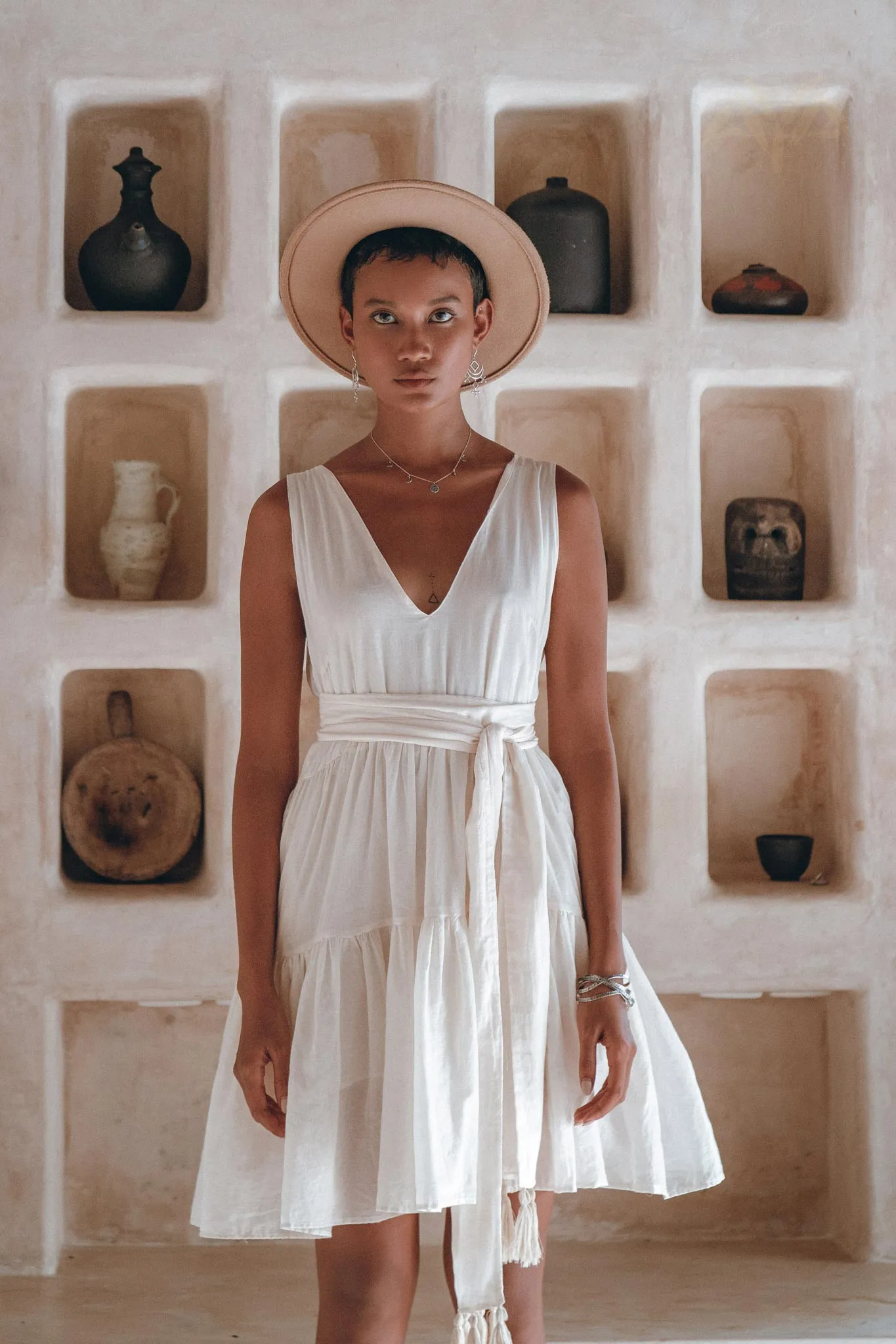 Boho Mini Bridesmaid Dress • A Line Dress • White Mini Adjustable Dress