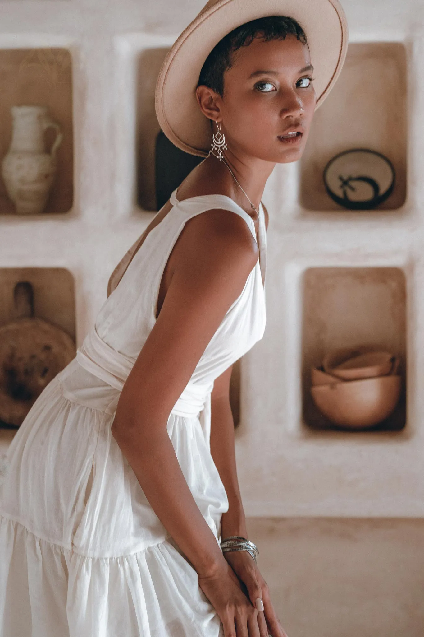 Boho Mini Bridesmaid Dress • A Line Dress • White Mini Adjustable Dress