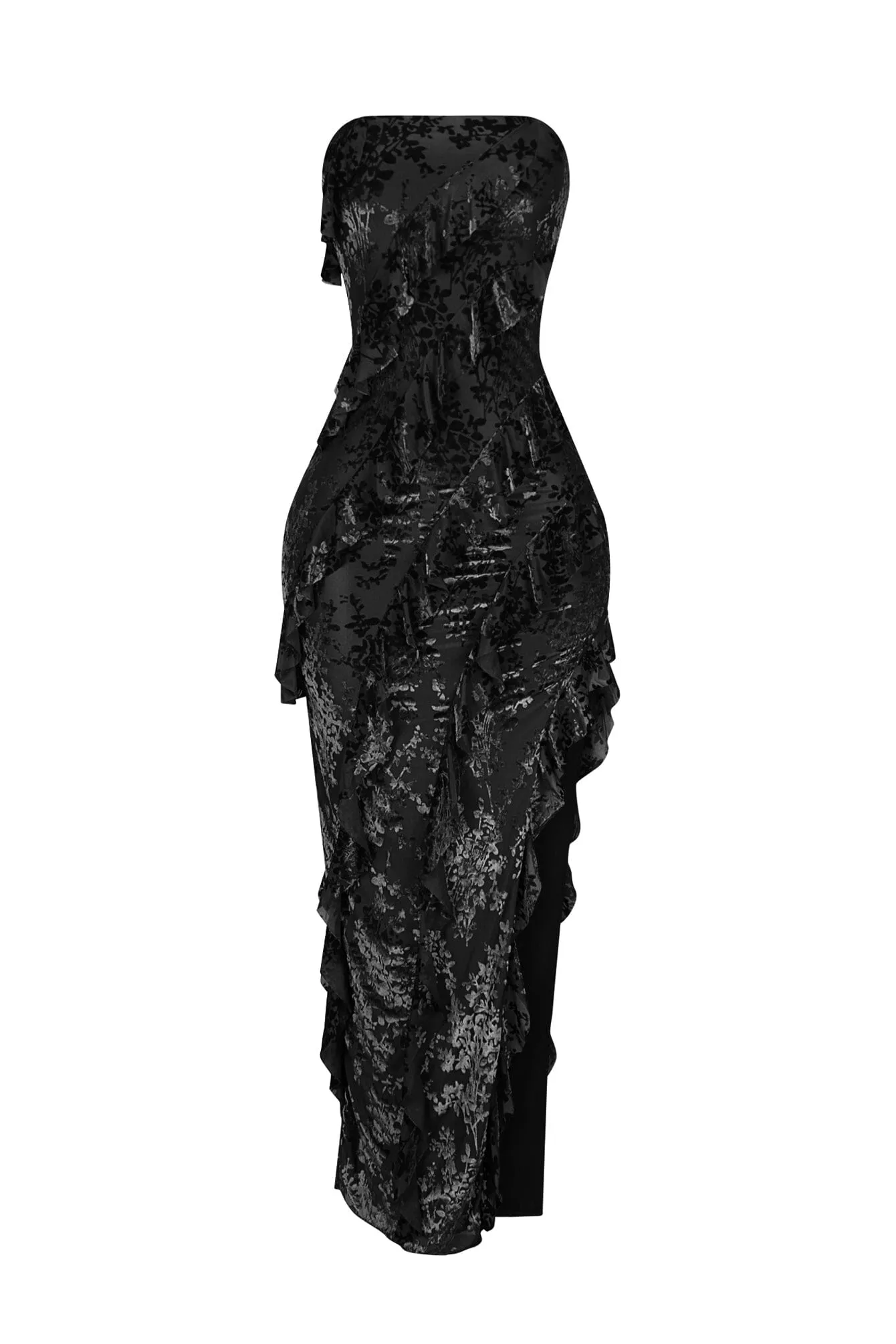 Brett Mesh Ruffle Tube Maxi Dress