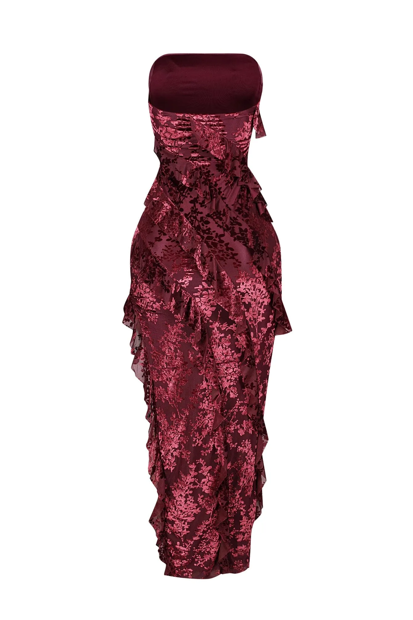 Brett Mesh Ruffle Tube Maxi Dress