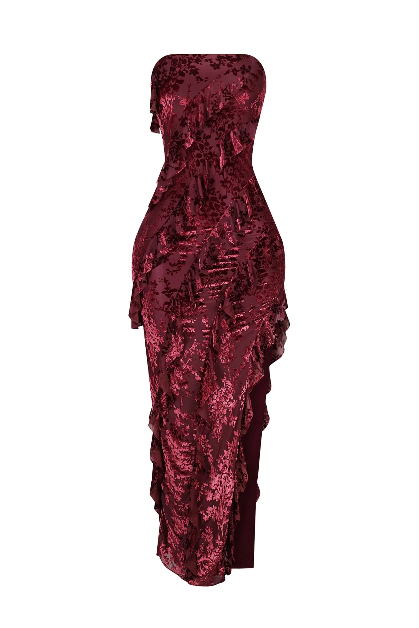 Brett Mesh Ruffle Tube Maxi Dress