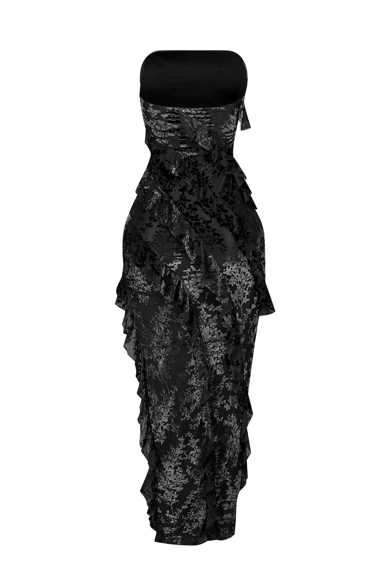 Brett Mesh Ruffle Tube Maxi Dress