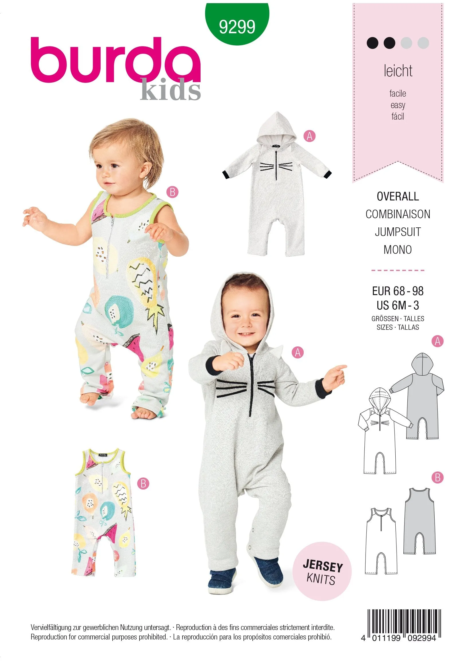 Burda Pattern 9299 Toddlers' Overalls / Babygro