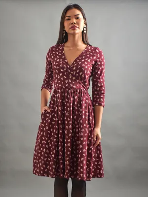 Callie Wrap Dress - Burgundy Bouquet