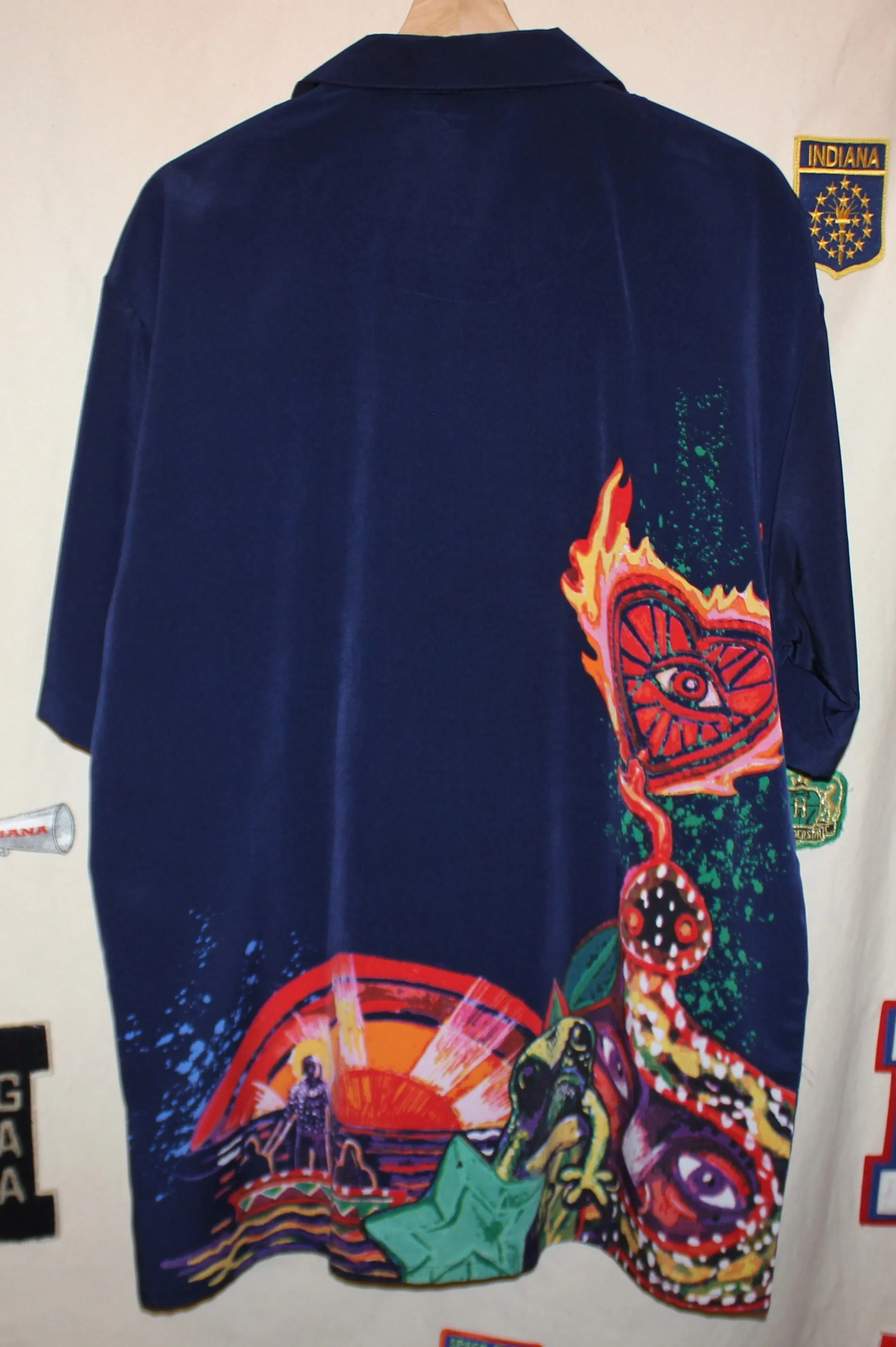 Carlos Santana Navy Button Up Shirt by Dragonfly: Large