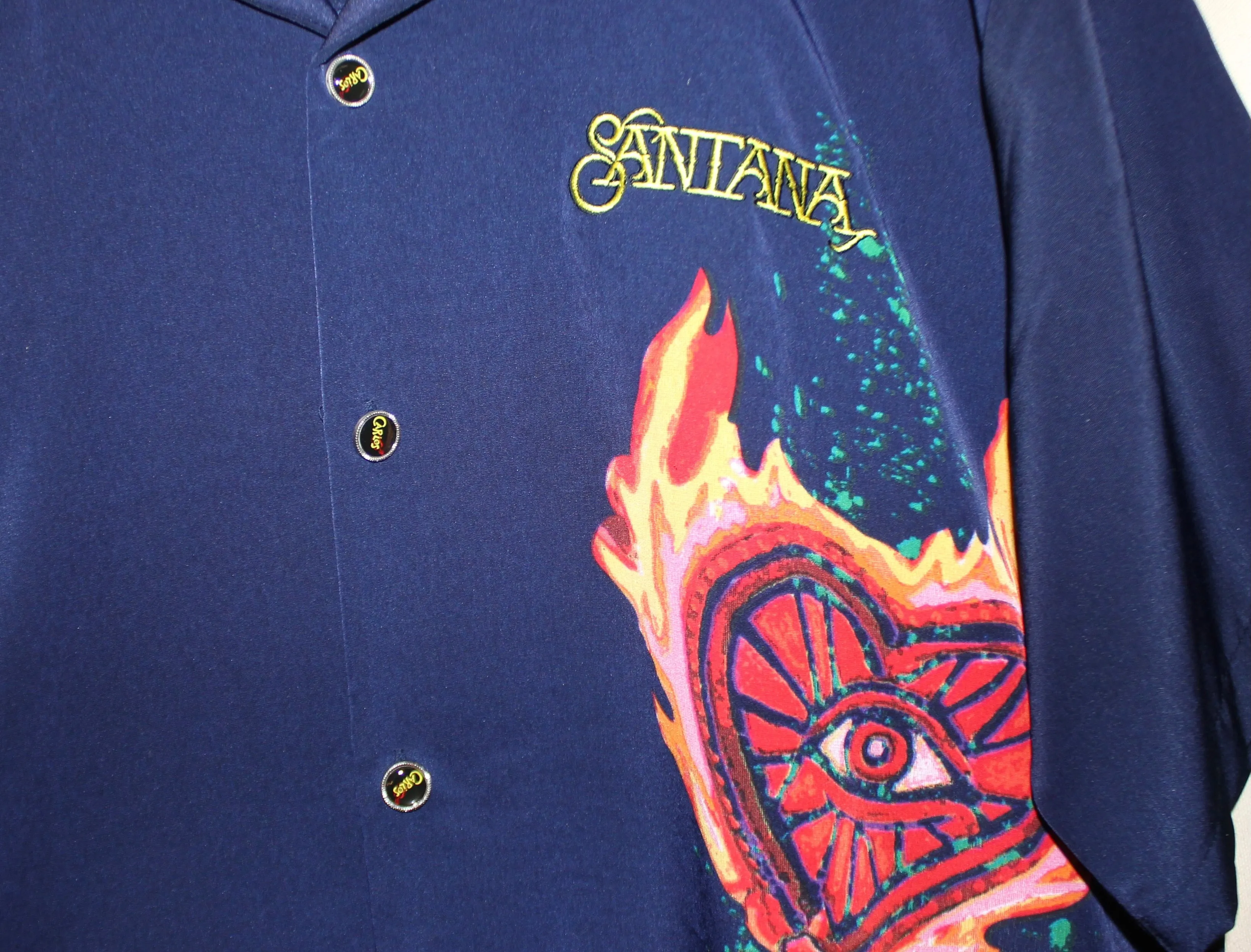 Carlos Santana Navy Button Up Shirt by Dragonfly: Large