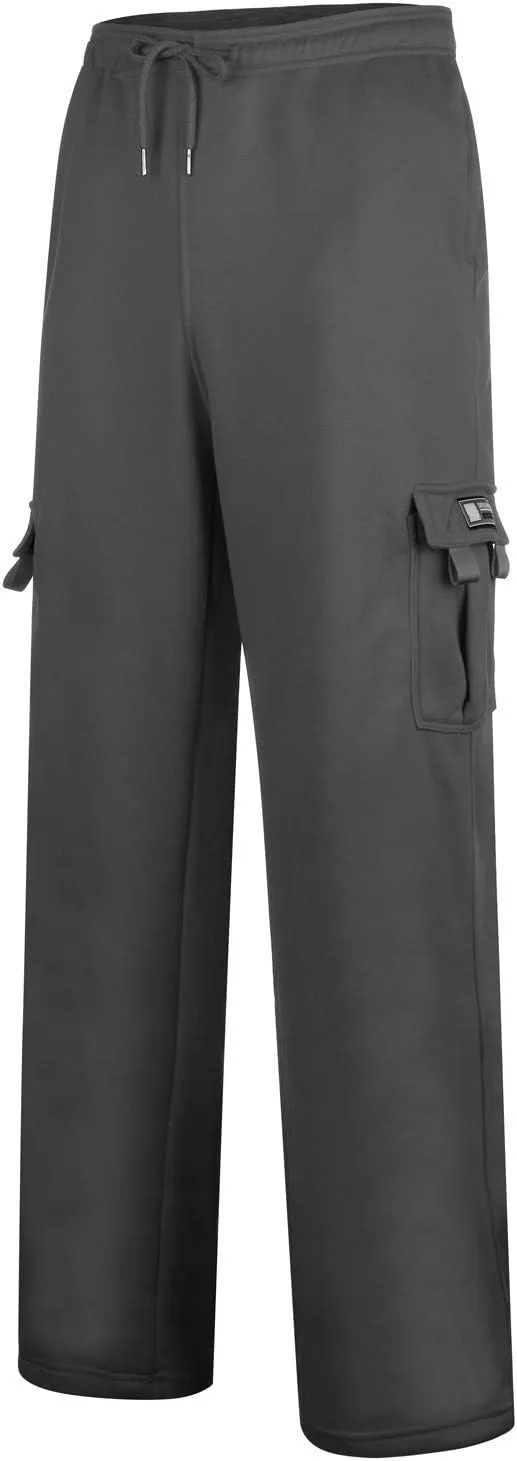 Casual Cargo Sweatpants for Men Plus Size Drawstring Waist Open Bottom Sweatpants Baggy Lounge Pants with Pockets