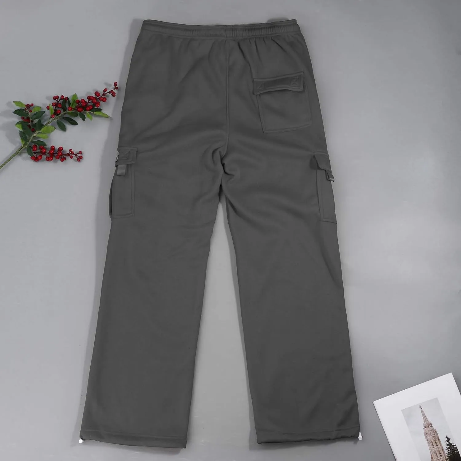 Casual Cargo Sweatpants for Men Plus Size Drawstring Waist Open Bottom Sweatpants Baggy Lounge Pants with Pockets