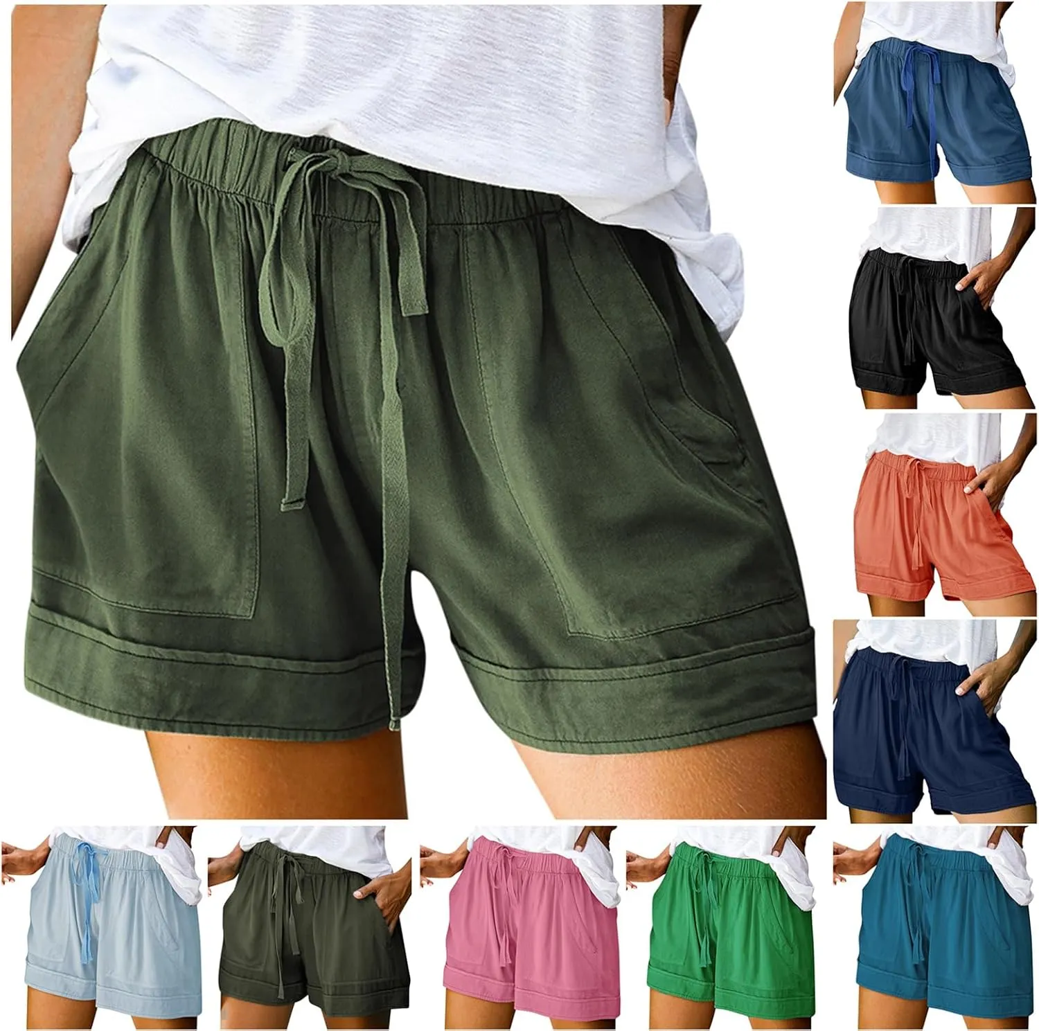 Comfy Bermuda Shorts For Women Loose Fit Elastic Waist Drawstring Casual Shorts With Pockets Summer Lounge Shorts