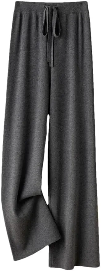 DBFBDTU Women Knit Thick Loose Pants Solid Wide Leg Soft Trousers Business Casual Warm Pants