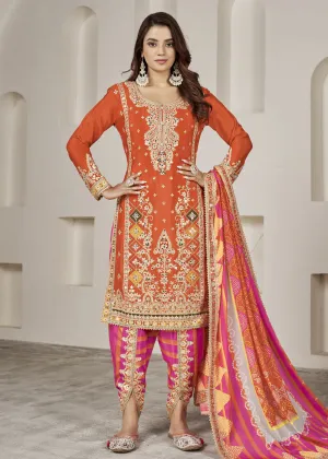 Designer Orange Punjabi Style Dhoti Style Salwar Suit