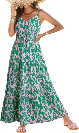 Dokotoo Summer Dress Casual Womens Boho Dress Sleeveless Printed Long Tiered Maxi Dress Beach Dress 2025