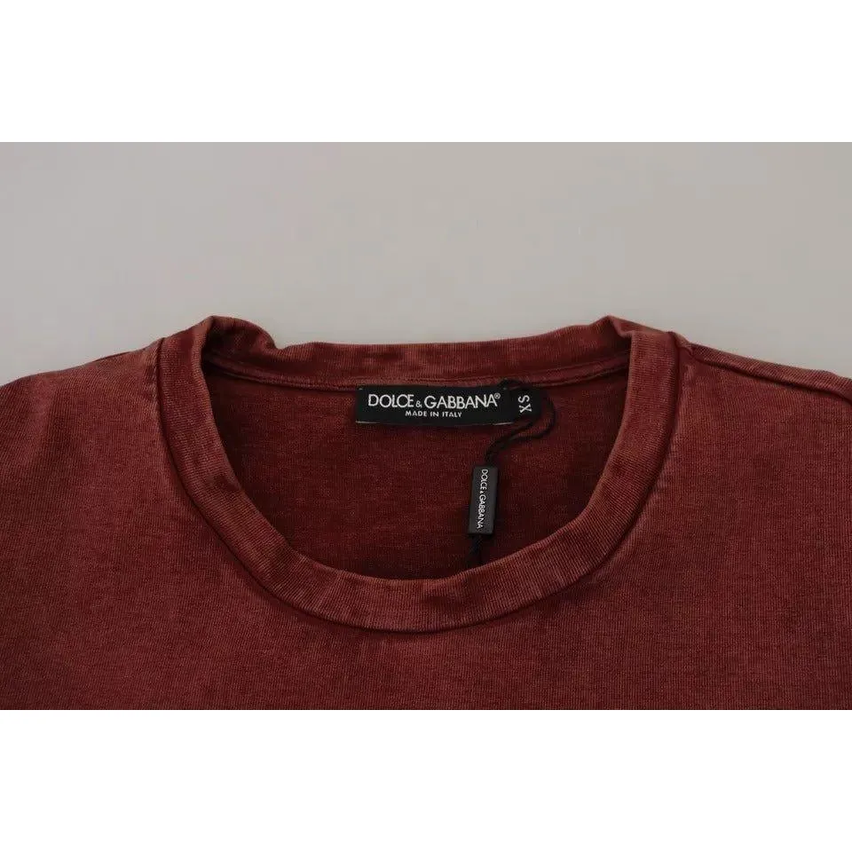 Dolce & Gabbana Maroon Printed Crewneck Tee Cotton T-shirt