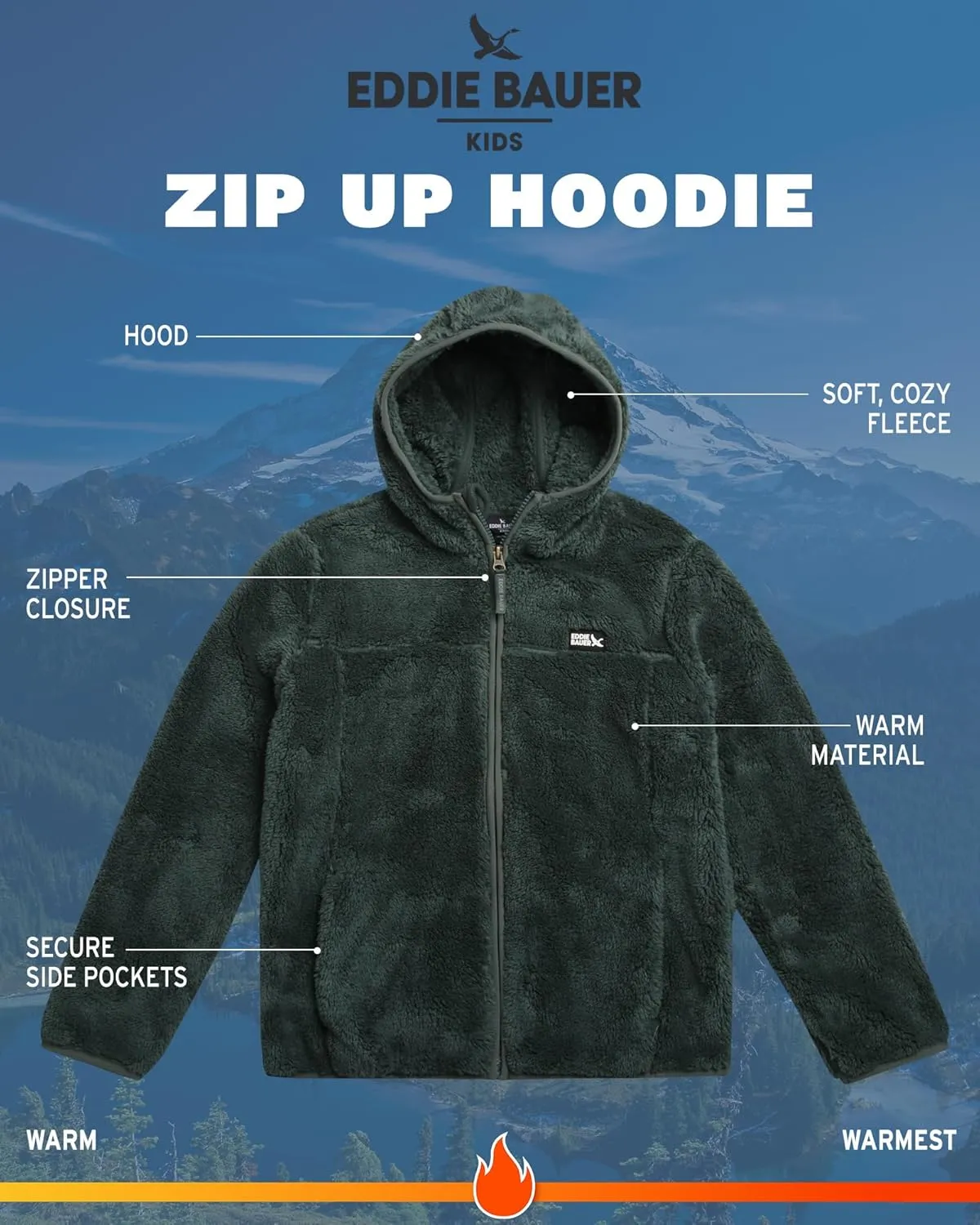 Eddie Bauer Kids' Zip Up - Kids' Full Zip Ultra Soft Sherpa Fleece Hoodie Sweatshirt for Boys and Girls (5-20)