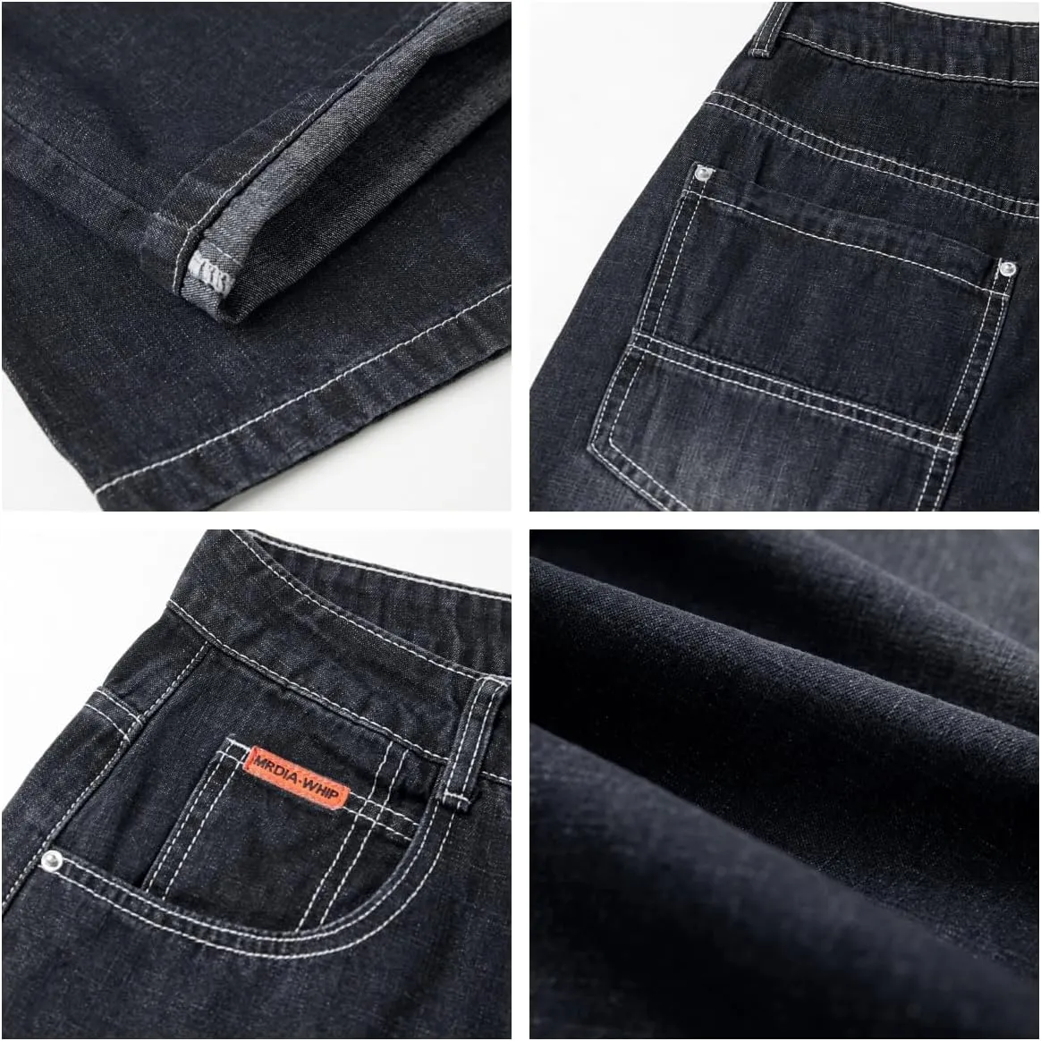 EMMIOL Women Hip Hop Baggy Jeans Wide Leg Mid-Low Waist Jeans Loose Boyfriends Pants 90s Vintage Denim Pants