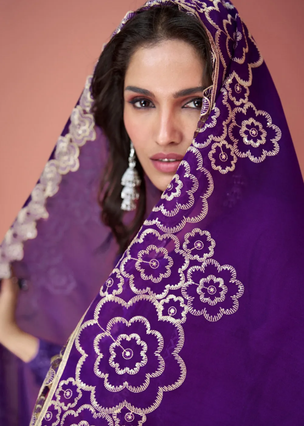 Festive Purple Embroidered Premium Silk Palazzo Suit