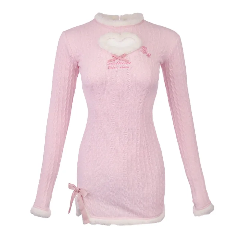 Fluffy Pink Kawaii Girl Long Sleeve Dress