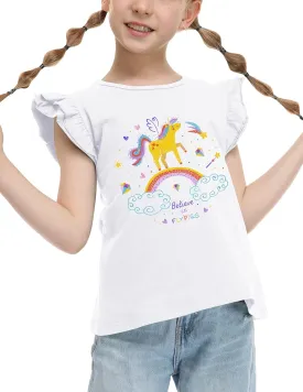 Girls T Shirts Ruffle Shrit Plain Blank Tank Tops Short Sleeve Cotton Tshirts Basic Blouse 3T-10Years
