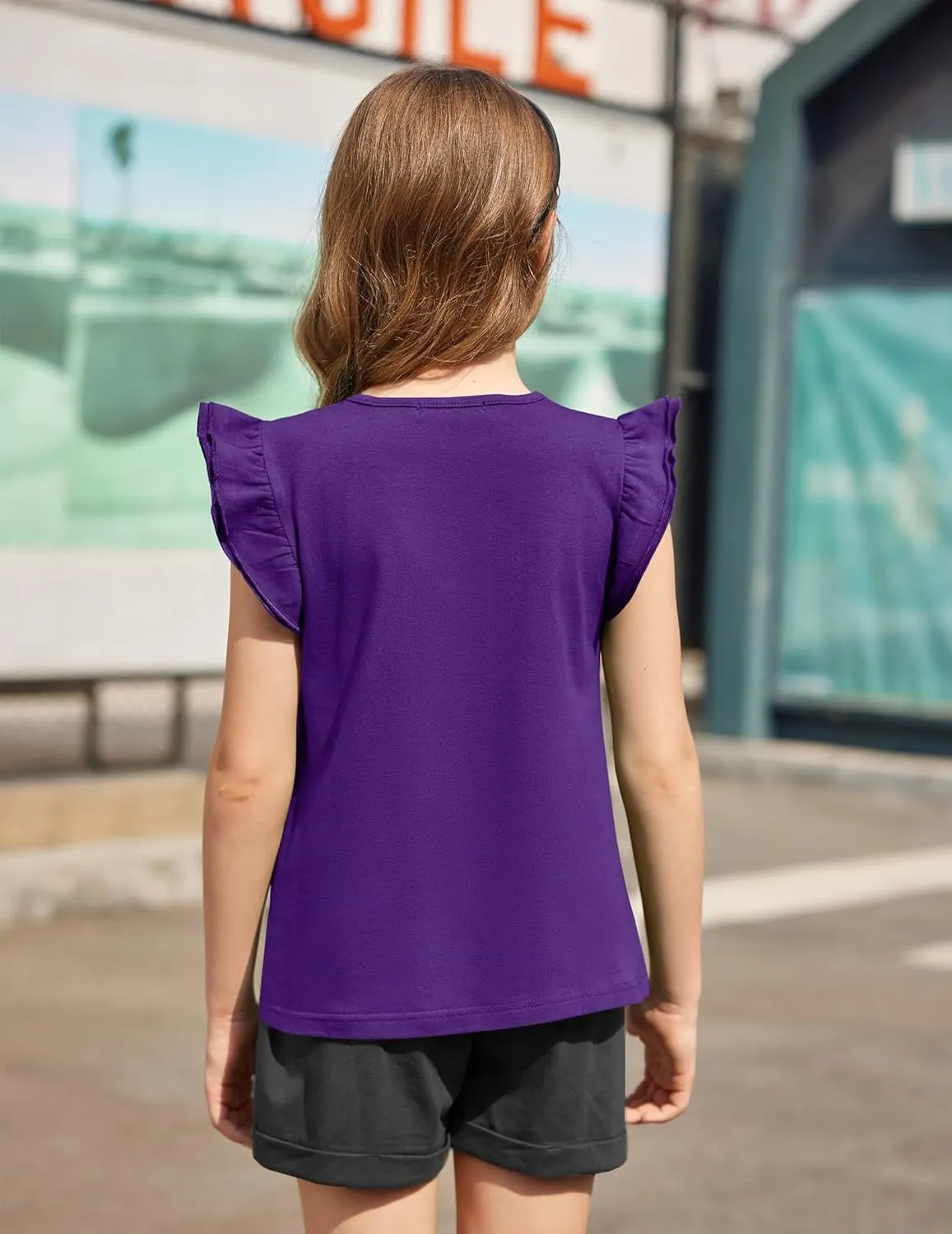 Girls T Shirts Ruffle Shrit Plain Blank Tank Tops Short Sleeve Cotton Tshirts Basic Blouse 3T-10Years