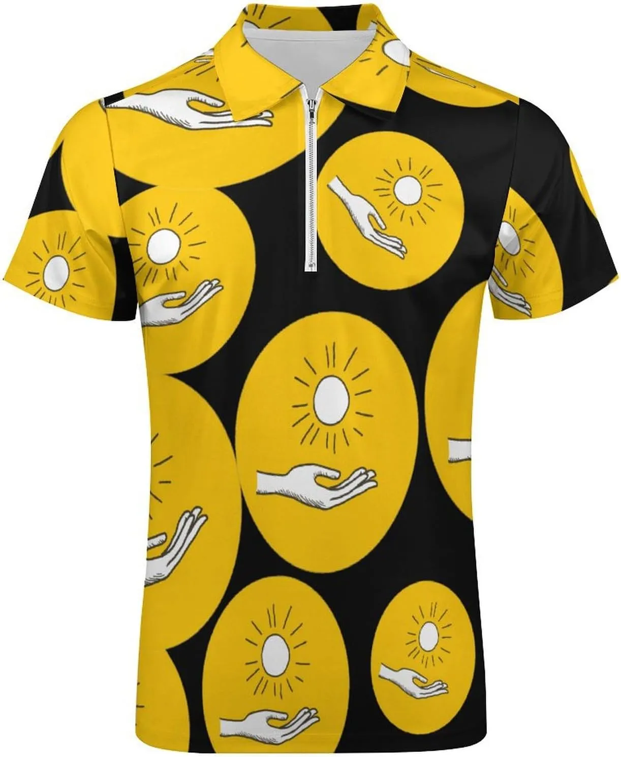 Hand Holding Sun Trendy Polo Shirts for Men Short Sleeve Lapel Collar Zipper T-Shirts Outdoor Sports