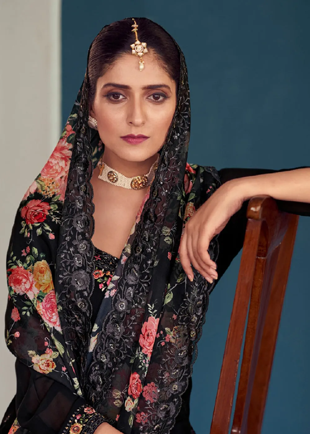 Heavy Embroidered Classy Black Georgette Festive Salwar Suit