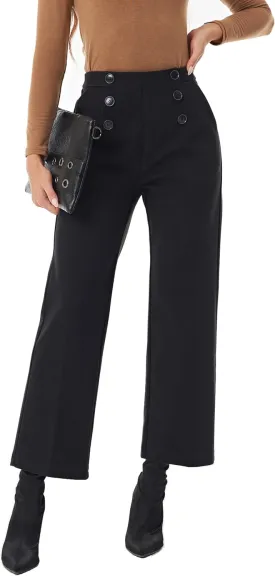 heipeiwa Women's Wool Blend Winter Fall Wide Leg Pull on High Waist Dress Business Casual Pants